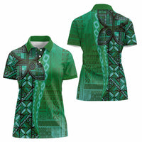 Samoan Pacific Tribal Flower Geometric Art Tattoos Women Polo Shirt Siapo Pattern Emerald Glow - Polynesian Pride