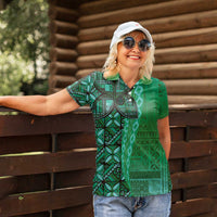 Samoan Pacific Tribal Flower Geometric Art Tattoos Women Polo Shirt Siapo Pattern Emerald Glow - Polynesian Pride