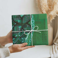 Samoan Pacific Tribal Flower Geometric Art Tattoos Wrapping Paper Siapo Pattern Emerald Glow - Polynesian Pride