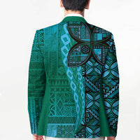 Samoan Pacific Tribal Flower Geometric Art Tattoos Blazer Siapo Pattern Turquoise Tide - Polynesian Pride