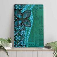Samoan Pacific Tribal Flower Geometric Art Tattoos Canvas Wall Art Siapo Pattern Turquoise Tide - Polynesian Pride