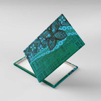 Samoan Pacific Tribal Flower Geometric Art Tattoos Canvas Wall Art Siapo Pattern Turquoise Tide - Polynesian Pride