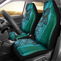 Samoan Pacific Tribal Flower Geometric Art Tattoos Car Seat Cover Siapo Pattern Turquoise Tide - Polynesian Pride
