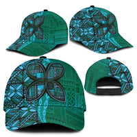Samoan Pacific Tribal Flower Geometric Art Tattoos Classic Cap Siapo Pattern Turquoise Tide - Polynesian Pride