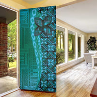 Samoan Pacific Tribal Flower Geometric Art Tattoos Door Cover Siapo Pattern Turquoise Tide - Polynesian Pride