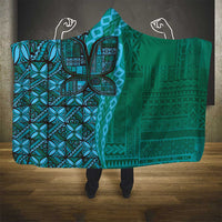 Samoan Pacific Tribal Flower Geometric Art Tattoos Hooded Blanket Siapo Pattern Turquoise Tide LT03 - Polynesian Pride