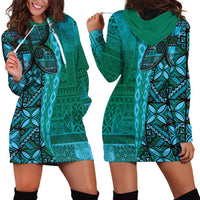 Samoan Pacific Tribal Flower Geometric Art Tattoos Hoodie Dress Siapo Pattern Turquoise Tide - Polynesian Pride