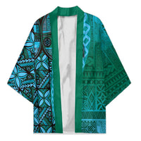 Samoan Pacific Tribal Flower Geometric Art Tattoos Kimono Siapo Pattern Turquoise Tide LT03 Unisex Turquoise - Polynesian Pride