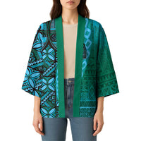 Samoan Pacific Tribal Flower Geometric Art Tattoos Kimono Siapo Pattern Turquoise Tide LT03 - Polynesian Pride
