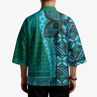 Samoan Pacific Tribal Flower Geometric Art Tattoos Kimono Siapo Pattern Turquoise Tide LT03 - Polynesian Pride