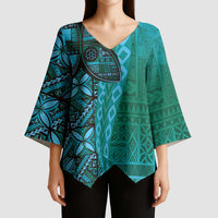 Samoan Pacific Tribal Flower Geometric Art Tattoos Kimono Sleeve Blouse Siapo Pattern Turquoise Tide - Polynesian Pride