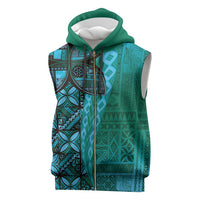Samoan Pacific Tribal Flower Geometric Art Tattoos Sleeveless Zip Hoodie Siapo Pattern Turquoise Tide LT03 Turquoise - Polynesian Pride