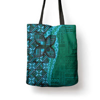 Samoan Pacific Tribal Flower Geometric Art Tattoos Tote Bag Siapo Pattern Turquoise Tide - Polynesian Pride