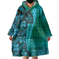 Samoan Pacific Tribal Flower Geometric Art Tattoos Wearable Blanket Hoodie Siapo Pattern Turquoise Tide - Polynesian Pride