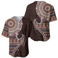 Fijian Masi Tribal Tattoos Art Pattern Baseball Jersey Brown Color Half Style - Polynesian Pride