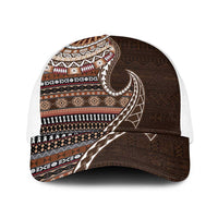 Fijian Masi Tribal Tattoos Art Pattern Baseball Net Cap Brown Color Half Style - Polynesian Pride