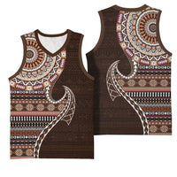 Fijian Masi Tribal Tattoos Art Pattern Basketball Jersey Brown Color Half Style LT03 - Polynesian Pride