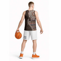 Fijian Masi Tribal Tattoos Art Pattern Basketball Jersey Brown Color Half Style LT03 - Polynesian Pride