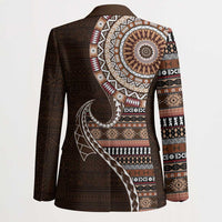 Fijian Masi Tribal Tattoos Art Pattern Blazer Brown Color Half Style - Polynesian Pride