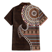 Fijian Masi Tribal Tattoos Art Pattern Family Matching Mermaid Dress and Hawaiian Shirt Brown Color Half Style - Polynesian Pride