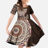 Fijian Masi Tribal Tattoos Art Pattern Family Matching Summer Maxi Dress and Hawaiian Shirt Brown Color Half Style - Polynesian Pride