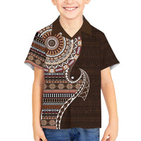 Fijian Masi Tribal Tattoos Art Pattern Family Matching Tank Maxi Dress and Hawaiian Shirt Brown Color Half Style - Polynesian Pride