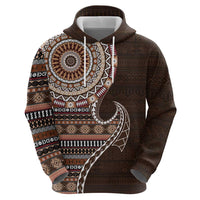 Fijian Masi Tribal Tattoos Art Pattern Hoodie Brown Color Half Style - Polynesian Pride