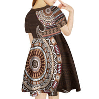 Fijian Masi Tribal Tattoos Art Pattern Kid Short Sleeve Dress Brown Color Half Style LT03 - Polynesian Pride