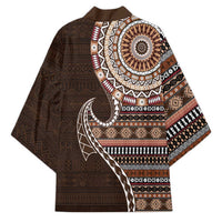 Fijian Masi Tribal Tattoos Art Pattern Kimono Brown Color Half Style - Polynesian Pride
