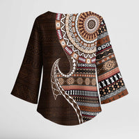 Fijian Masi Tribal Tattoos Art Pattern Kimono Sleeve Blouse Brown Color Half Style - Polynesian Pride