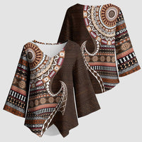 Fijian Masi Tribal Tattoos Art Pattern Kimono Sleeve Blouse Brown Color Half Style - Polynesian Pride