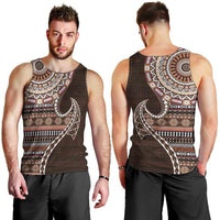 Fijian Masi Tribal Tattoos Art Pattern Men Tank Top Brown Color Half Style - Polynesian Pride