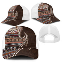 Fijian Masi Tribal Tattoos Art Pattern Mesh Trucker Cap Brown Color Half Style - Polynesian Pride