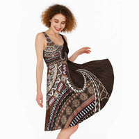 Fijian Masi Tribal Tattoos Art Pattern Midi Dress Brown Color Half Style - Polynesian Pride