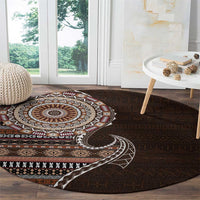 Fijian Masi Tribal Tattoos Art Pattern Round Carpet Brown Color Half Style - Polynesian Pride