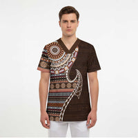 Fijian Masi Tribal Tattoos Art Pattern Scrub Top Brown Color Half Style - Polynesian Pride