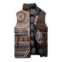 Fijian Masi Tribal Tattoos Art Pattern Sleeveless Puffer Jacket Brown Color Half Style LT03 - Polynesian Pride
