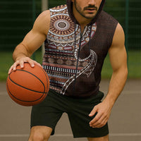 Fijian Masi Tribal Tattoos Art Pattern Sleeveless Zip Hoodie Brown Color Half Style LT03 - Polynesian Pride