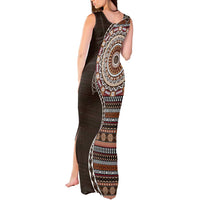 Fijian Masi Tribal Tattoos Art Pattern Tank Maxi Dress Brown Color Half Style - Polynesian Pride