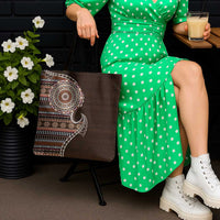 Fijian Masi Tribal Tattoos Art Pattern Tote Bag Brown Color Half Style - Polynesian Pride