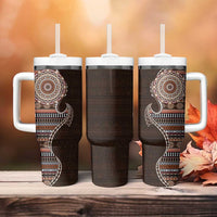 Fijian Masi Tribal Tattoos Art Pattern Tumbler With Handle Brown Color Half Style - Polynesian Pride