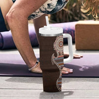 Fijian Masi Tribal Tattoos Art Pattern Tumbler With Handle Brown Color Half Style - Polynesian Pride