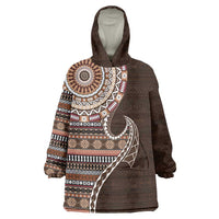 Fijian Masi Tribal Tattoos Art Pattern Wearable Blanket Hoodie Brown Color Half Style LT03 One Size Brown - Polynesian Pride