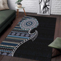 Fijian Masi Tribal Tattoos Art Pattern Area Rug Navy Color Half Style - Polynesian Pride