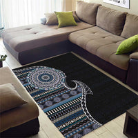 Fijian Masi Tribal Tattoos Art Pattern Area Rug Navy Color Half Style - Polynesian Pride