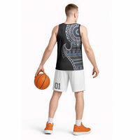 Fijian Masi Tribal Tattoos Art Pattern Basketball Jersey Navy Color Half Style LT03 - Polynesian Pride