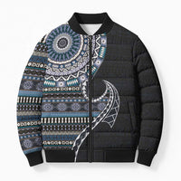 Fijian Masi Tribal Tattoos Art Pattern Bomber Puffer Jacket Navy Color Half Style LT03 Navy - Polynesian Pride
