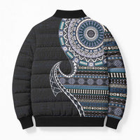 Fijian Masi Tribal Tattoos Art Pattern Bomber Puffer Jacket Navy Color Half Style LT03 - Polynesian Pride