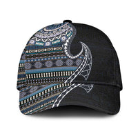 Fijian Masi Tribal Tattoos Art Pattern Classic Cap Navy Color Half Style LT03 Universal Fit Navy - Polynesian Pride