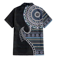 Fijian Masi Tribal Tattoos Art Pattern Family Matching Mermaid Dress and Hawaiian Shirt Navy Color Half Style - Polynesian Pride